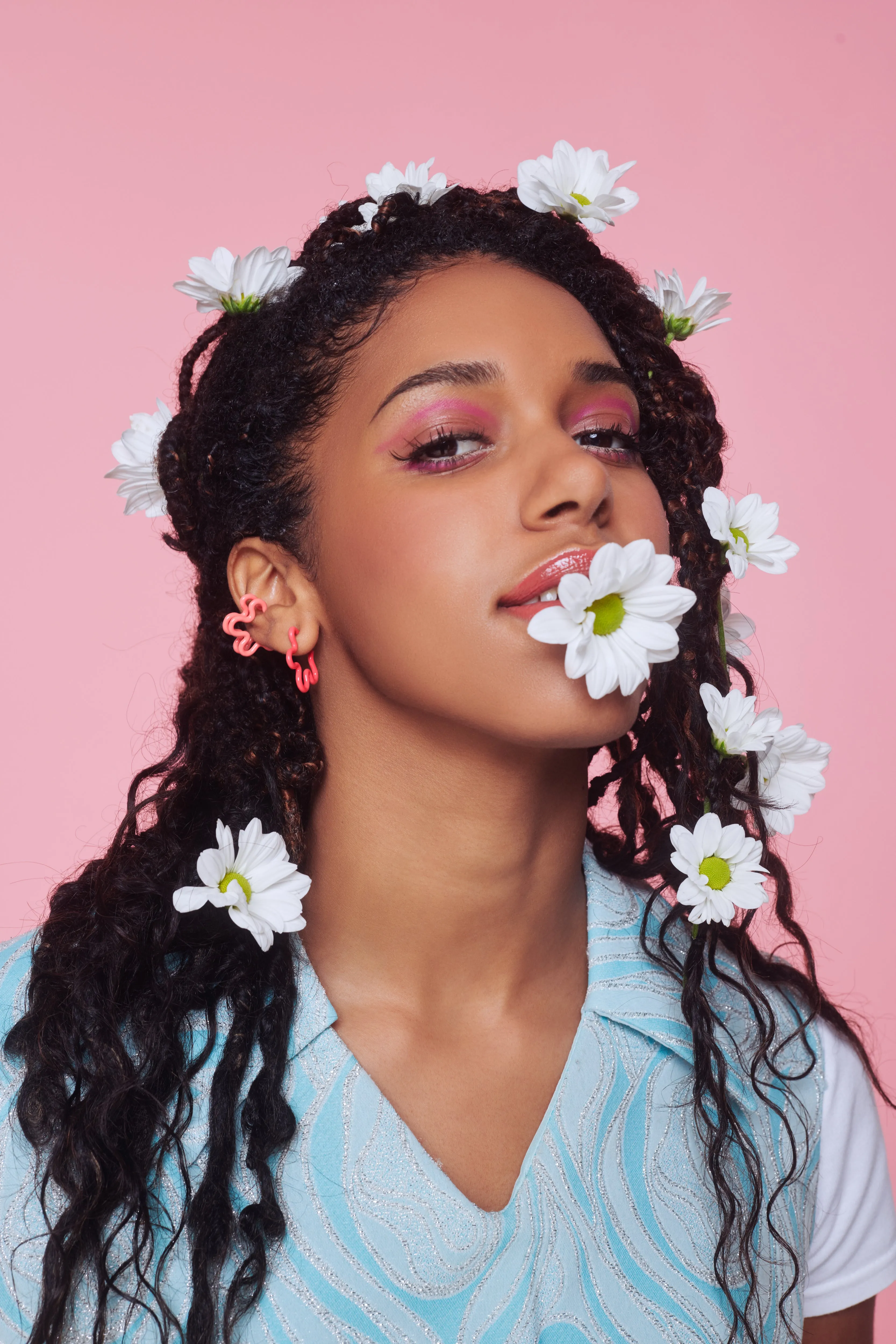 2 TONE FLOWER EARRINGS ~ IN HOT AND LIGHT PINK
