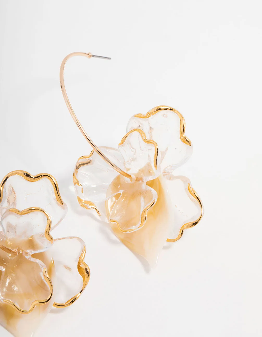Gold Marble Petal Leaf Drop Earrings