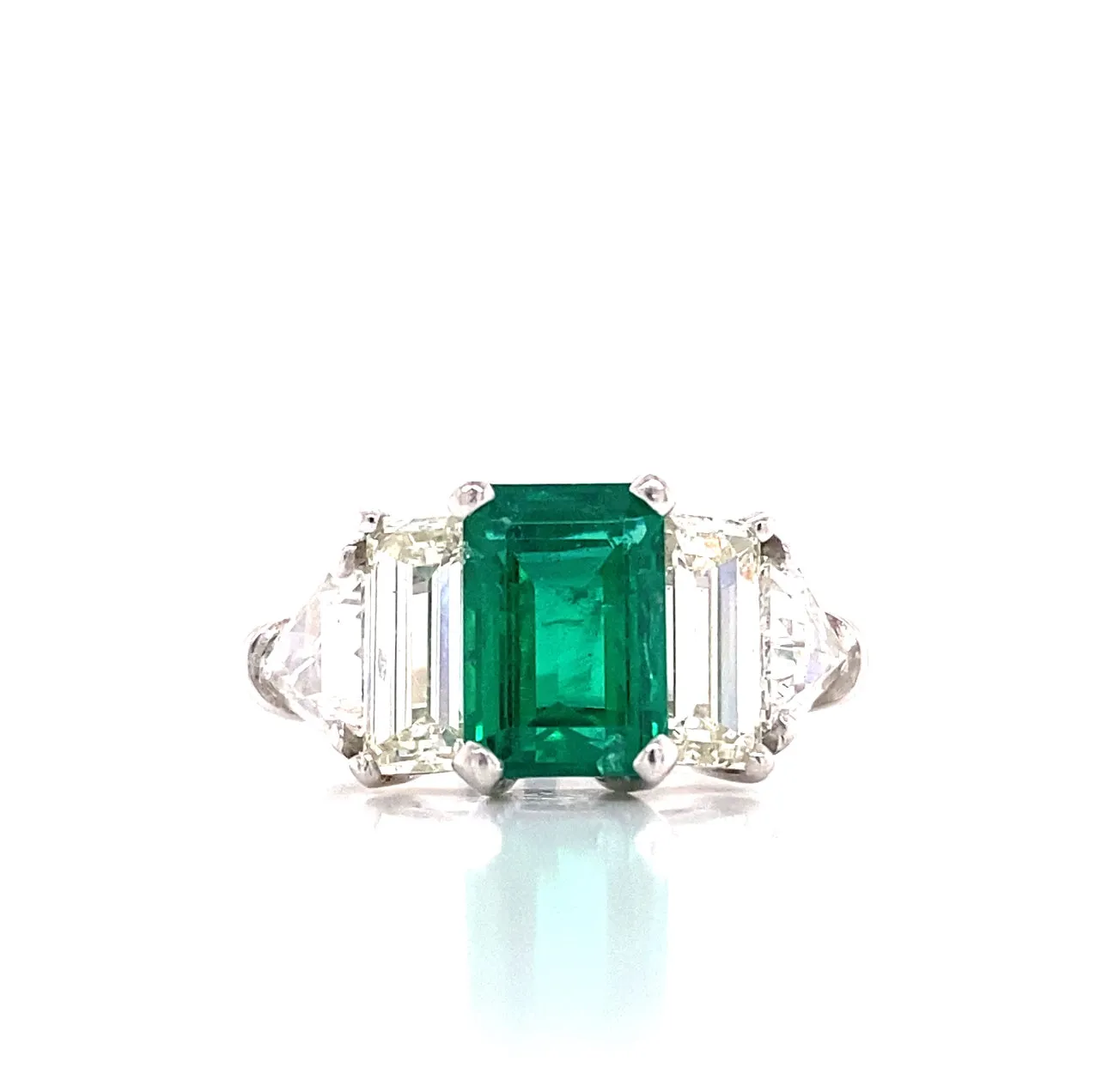 Platinum Custom Five Stone Emerald and Diamond Fashion Ring