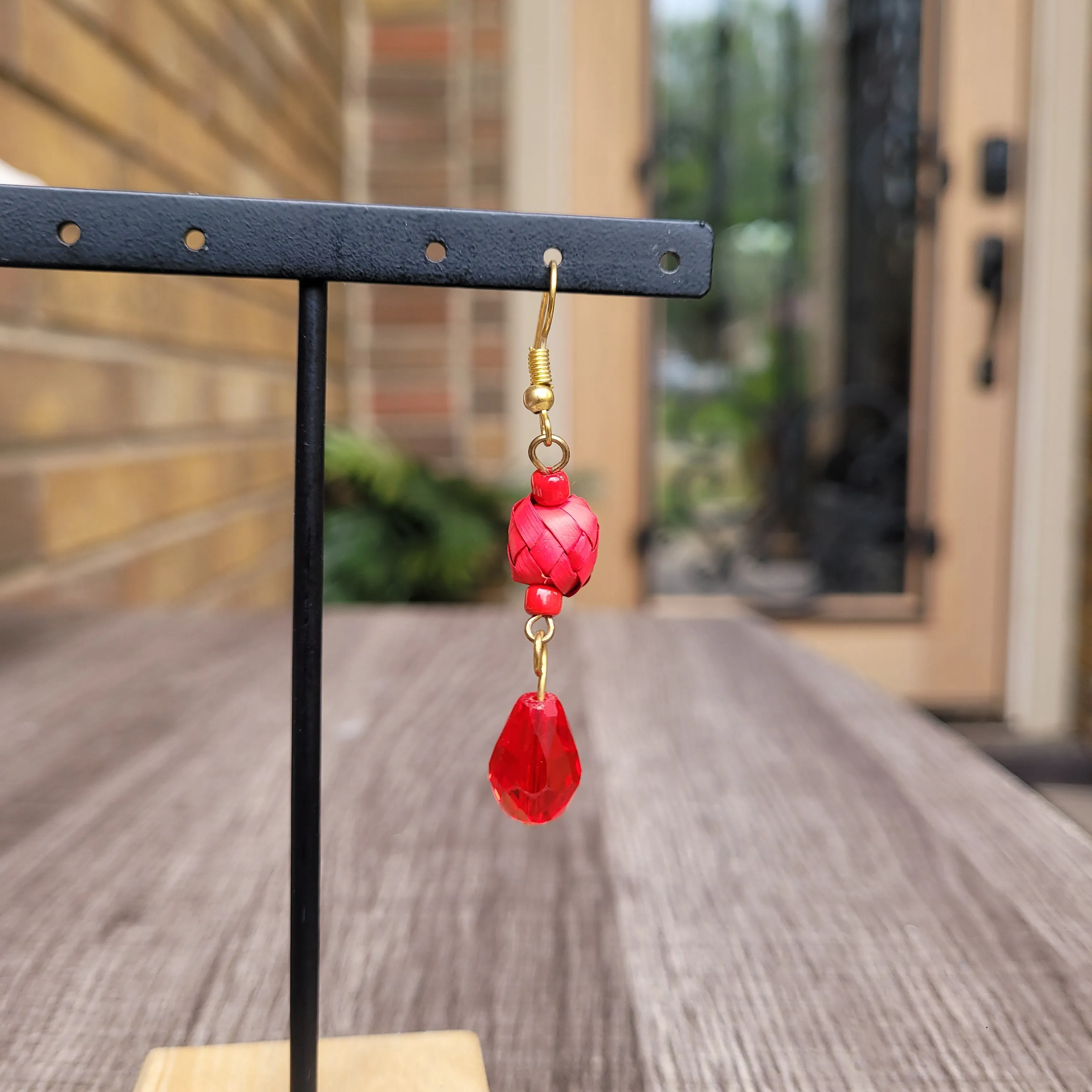 Red palm earrings
