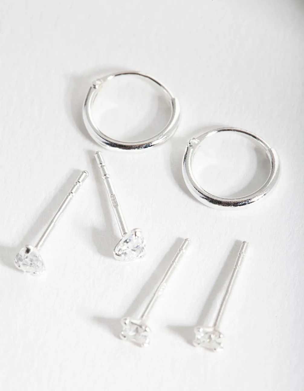 Sterling Silver Cubic Zirconia Stud & Hoop Earring Pack