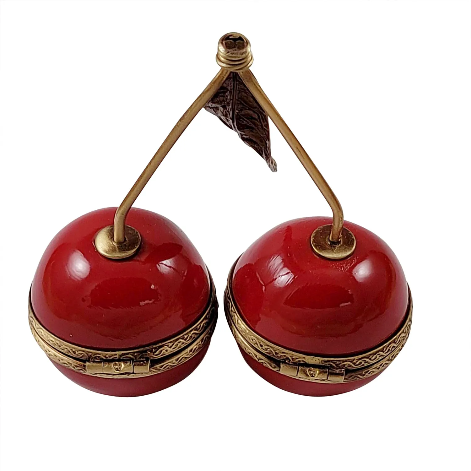 TWO CHERRIES WITH BRASS STEMS